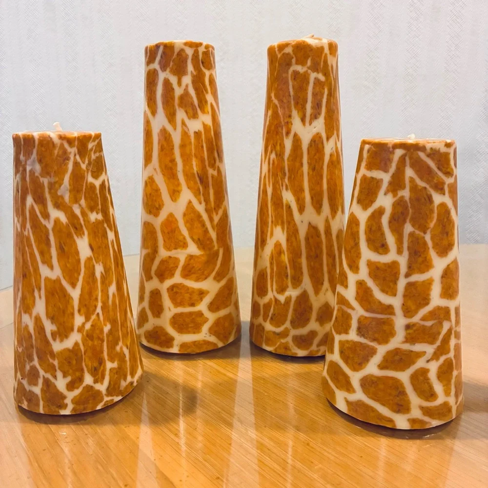 NWOT Animal Print Candles. Giraffe Printed Candles. Set of 4